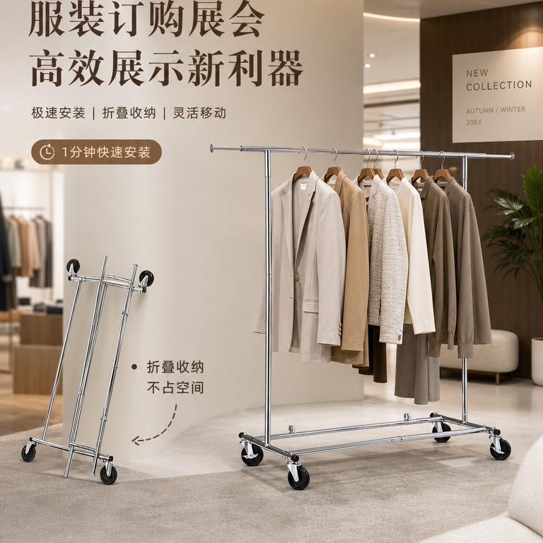 可折叠晾衣架伸缩展会移动衣服架