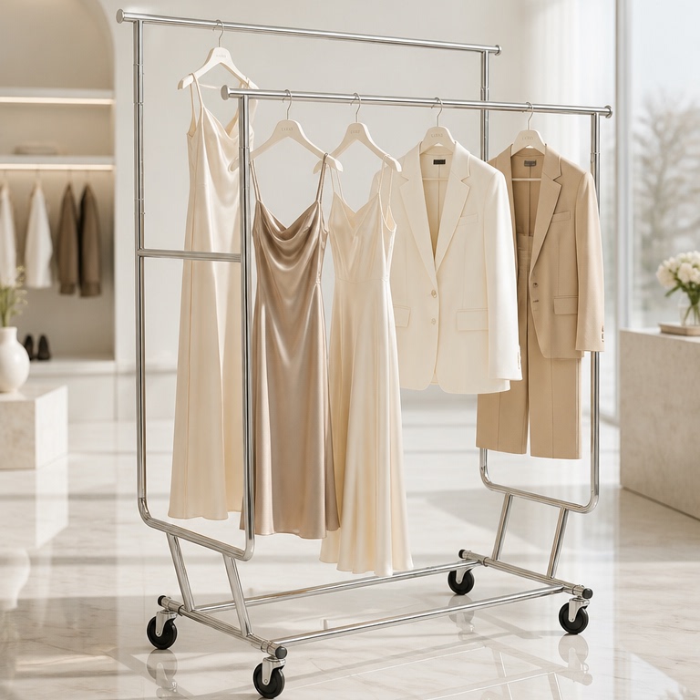 衣服展示架带轮服装店折叠挂衣架
