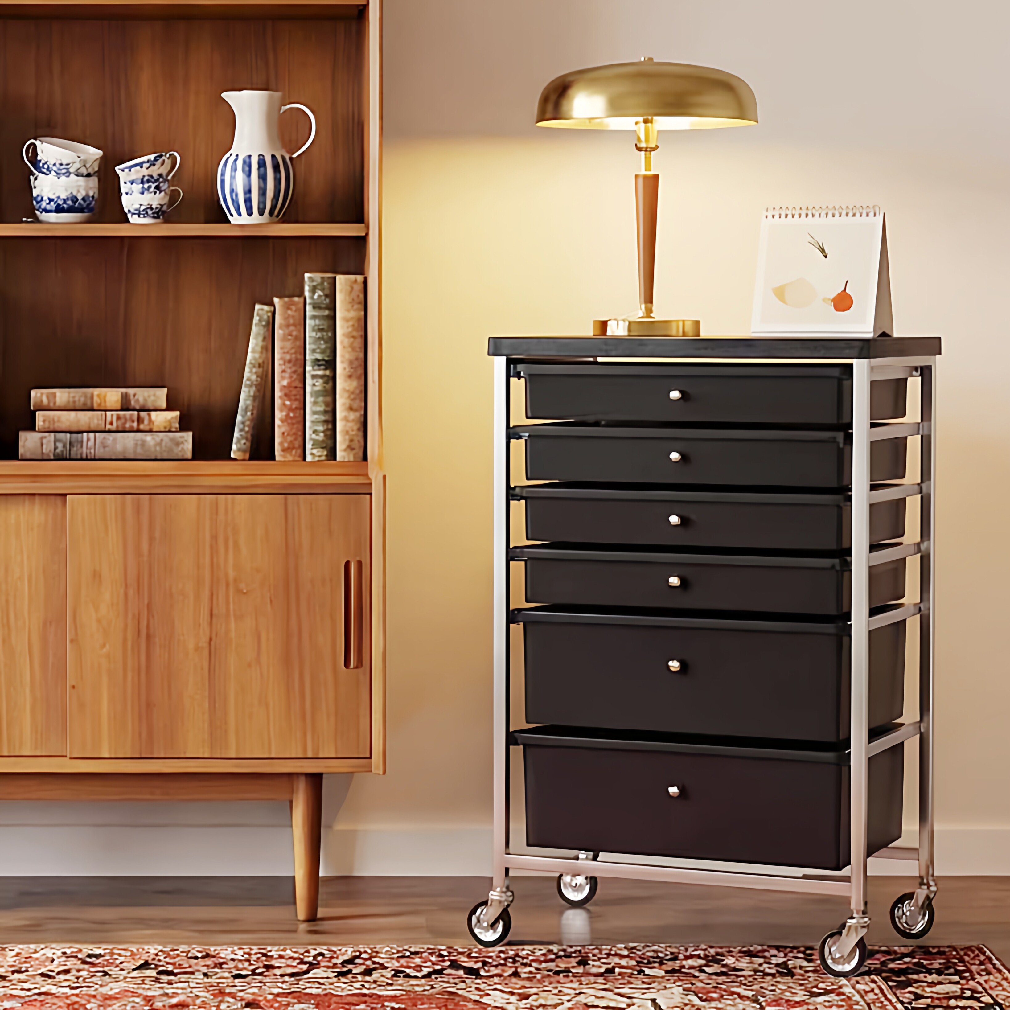 中古风小推车置物架落地书架客厅带轮家用多层桌面杂物零食收纳柜