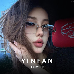 韩版无框浅色jennie同款墨镜女款y2k辣妹防紫外线太阳眼镜高级感