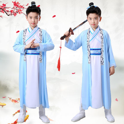 出租儿童节古装汉服侠客书生男孩唐装小学生弟子规朗诵国学表演服