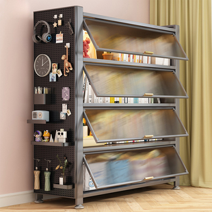 钢制书柜带门儿童书架家用客厅储物柜一体靠墙防尘展示柜置物架子