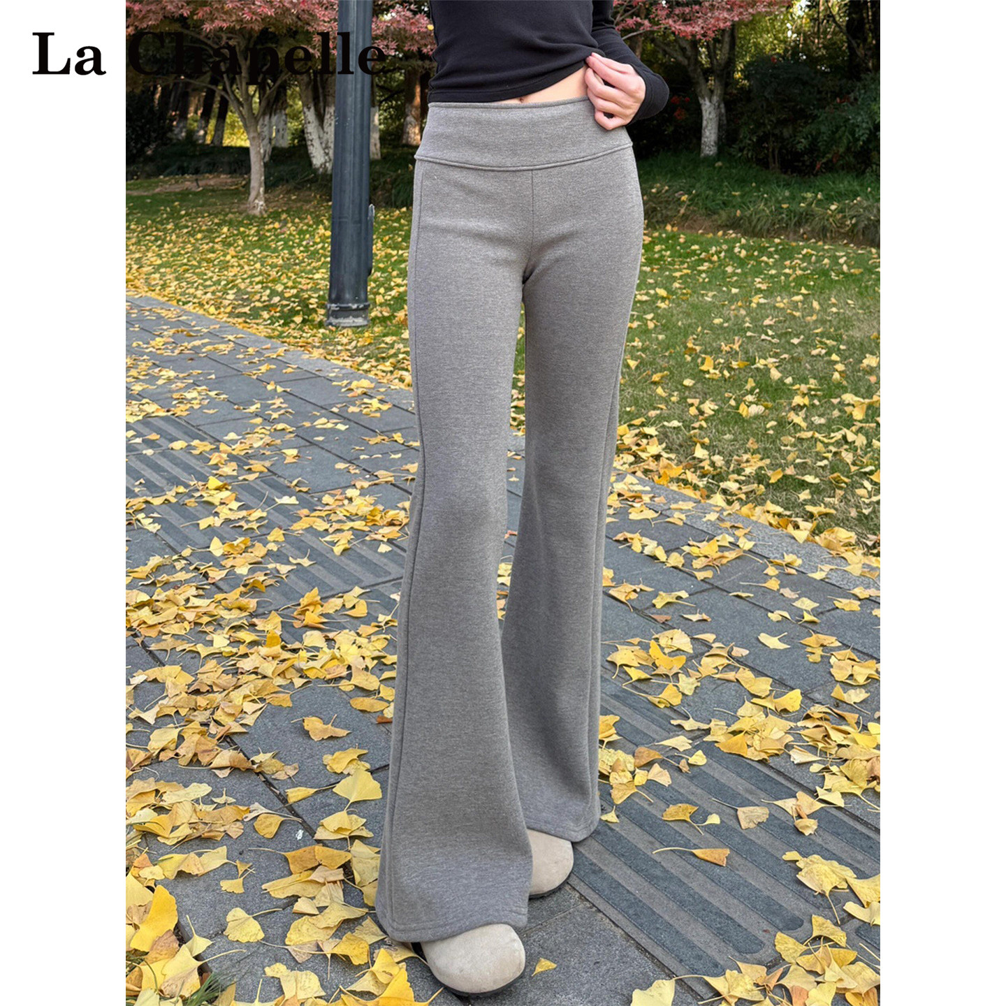 拉夏贝尔加绒加厚微喇裤女秋冬新款高腰显瘦修身加长喇叭瑜伽裤,女装/女士精品,休闲裤,淘宝优惠券,粉丝福利购,淘宝优惠卷