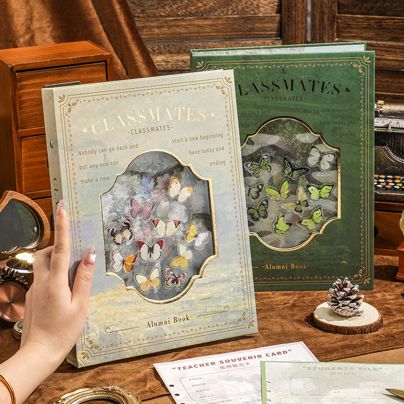 复古蝴蝶同学录小学生六年级毕业成长纪念册2025新款小众ins风不撞款留言本活页本初中女生男孩高颜值通讯录