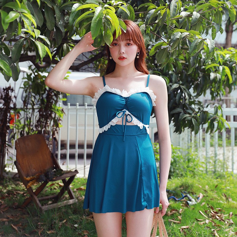 清仓专区 腾创游泳衣女连体无袖性感蕾丝保守显瘦遮肚ins温泉游泳