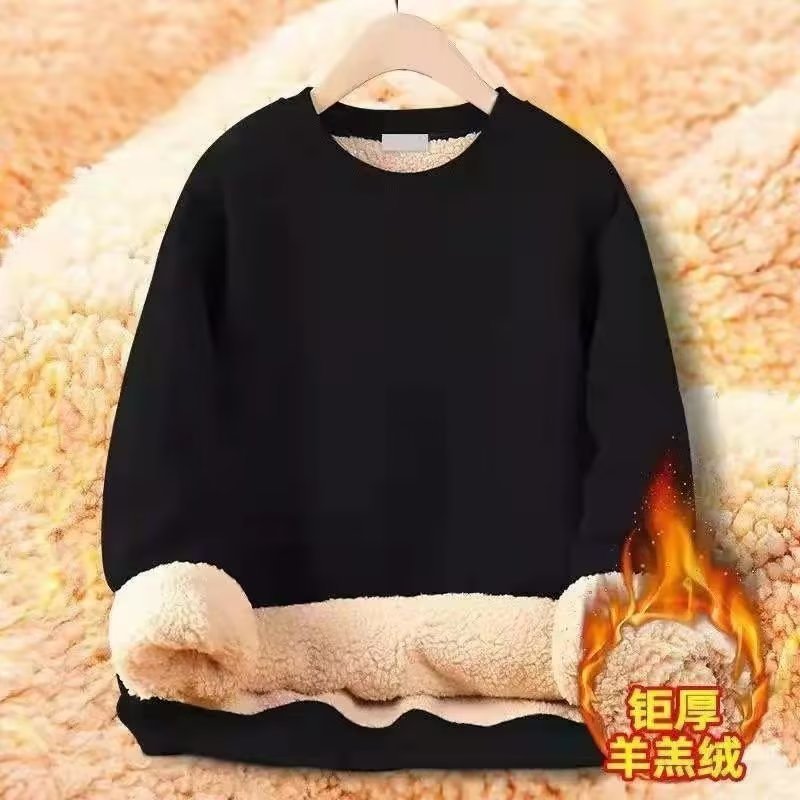 冬季新款防寒保暖羊羔绒加绒加厚秋衣打底衫圆领大码百搭男士卫衣