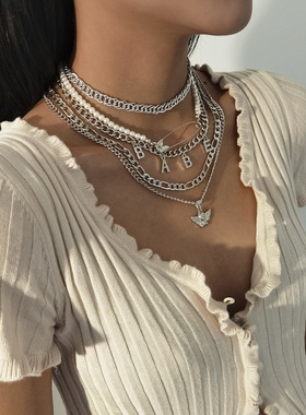 ent chain necklace retro multi-layer letter pin set neckla