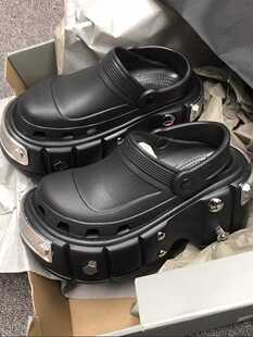 增高8cm！新款巴黎朋克洞洞鞋男女情侣款包头拖鞋厚底凉拖鞋沙滩