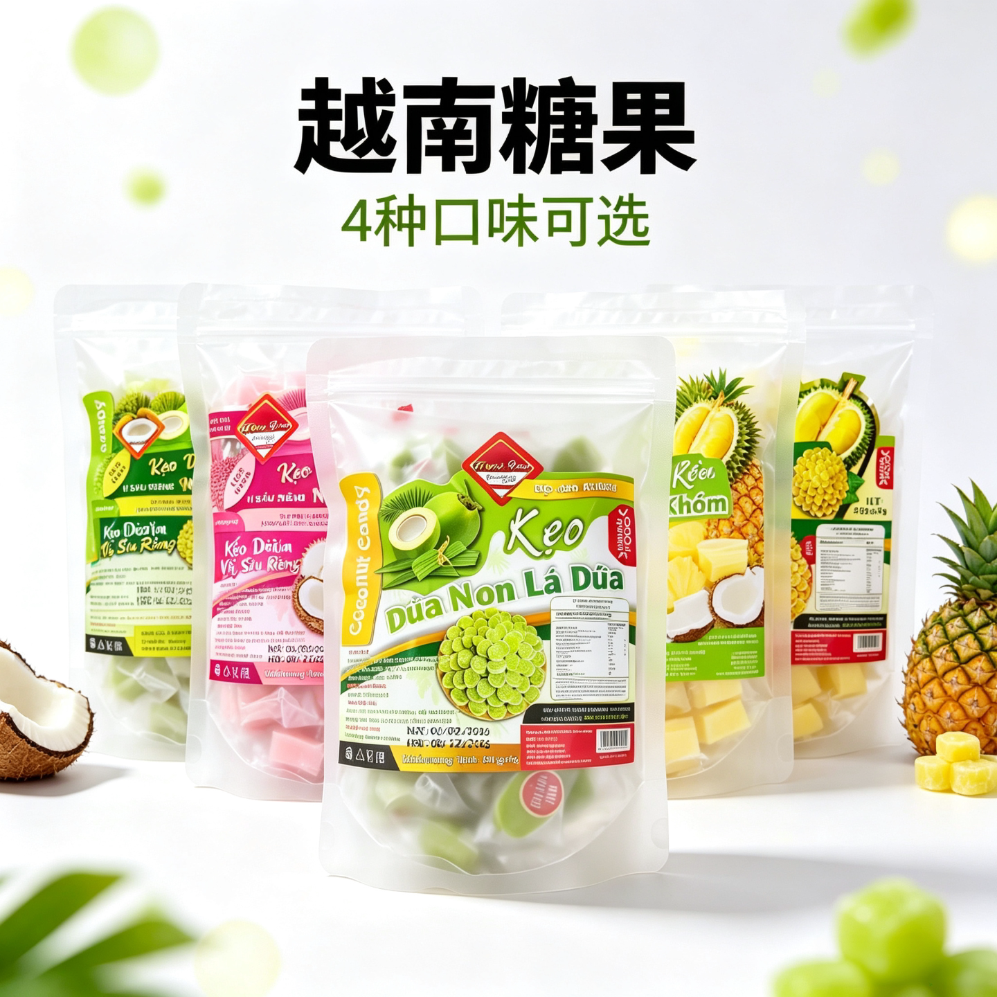 超好吃的越南原装槟椥斑斓味椰子软糖新款甜度刚好