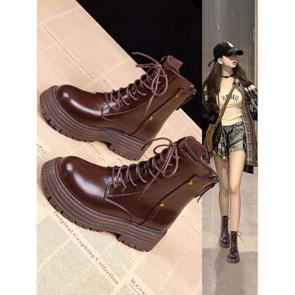 真皮马丁靴女棕色靴子短靴女款2025新款英伦风款爆款女靴靴鞋早秋