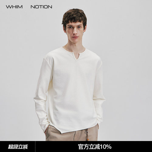 WHIMNOTION 26SS「不规则下摆」亨利领肌理感长袖T恤休闲亲肤透气
