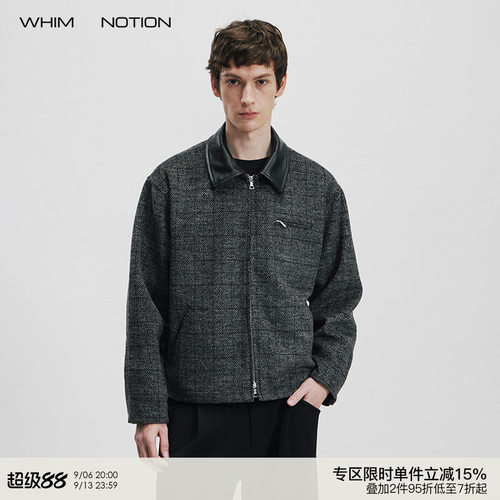 WHIMNOTION 25AW「羊毛底特律」重磅加厚羊毛混纺真皮领夹克外套