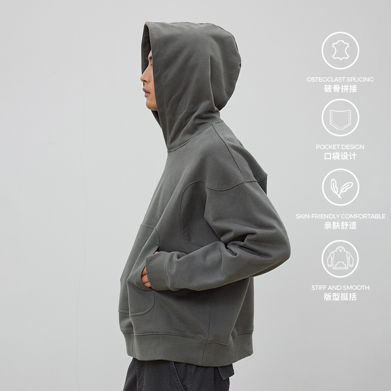 WHIMNOTION 24AW弧形破骨解构印花连帽卫衣宽松休闲百搭套头上衣