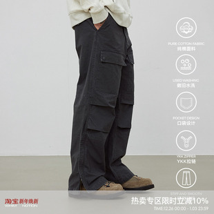 休闲百搭直筒长裤 WHIMNOTION 裤 工装 24AW多口袋石磨水洗脚口拉裤