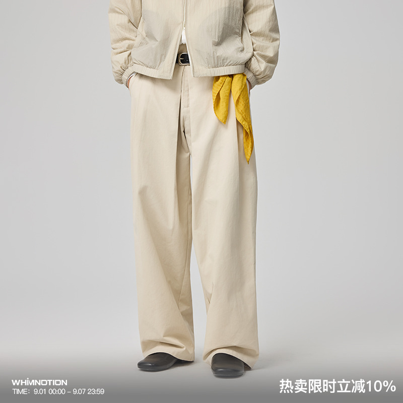 WHIMNOTION 25AW「对褶神裤2.0」高密斜纹长绒棉休闲长裤宽松直筒