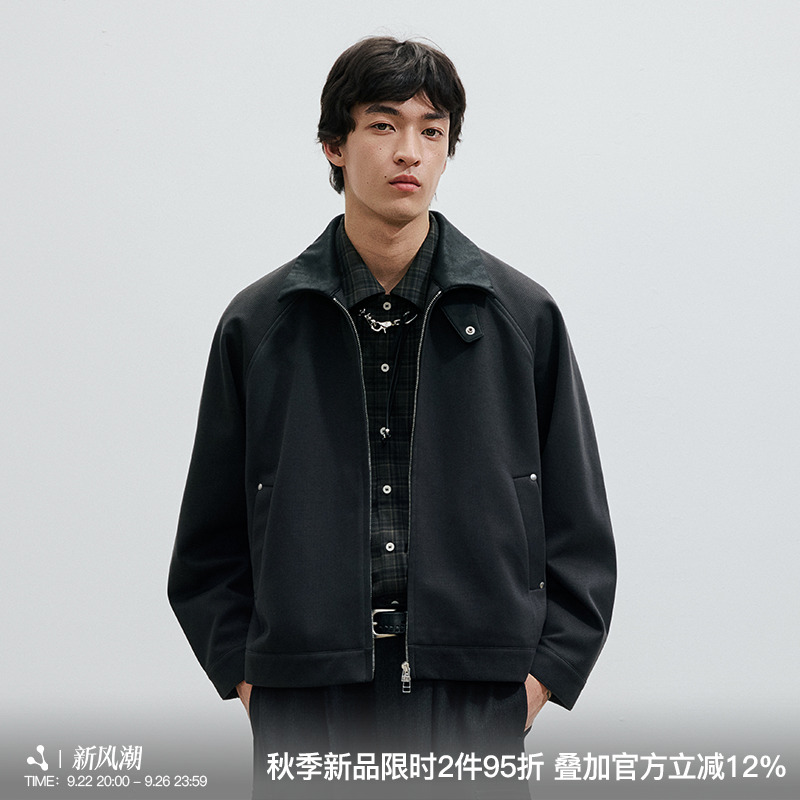 WHIMNOTION 25AW「皮领千鸟格」撞钉结构拼接重磅呢感夹克外套秋