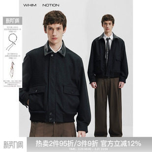 WHIMNOTION 外套 26SS新西兰羊皮羊毛混纺皮领A1夹克简约休闲工装