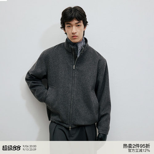 WHIMNOTION 25AW「700g重磅羊毛」立领拼皮双拉链夹克毛呢外套