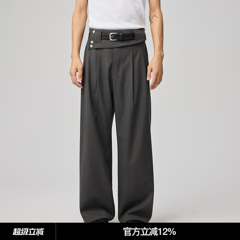 WHIMNOTION 25AW「可拆卸腰封」镂空结构口袋羊毛西裤直筒休闲裤