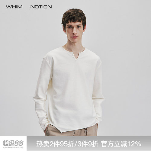 WHIMNOTION 26SS「不规则下摆」亨利领肌理感长袖T恤休闲亲肤透气