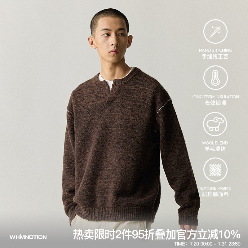 whimnotion马海毛羊毛亨利领毛衣