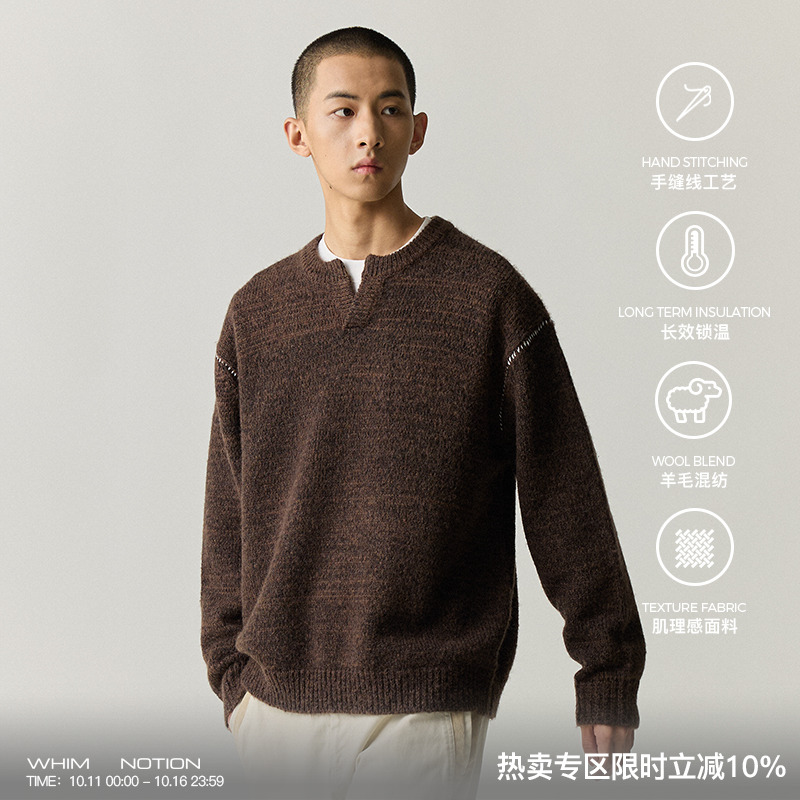 whimnotion马海毛羊毛亨利领毛衣