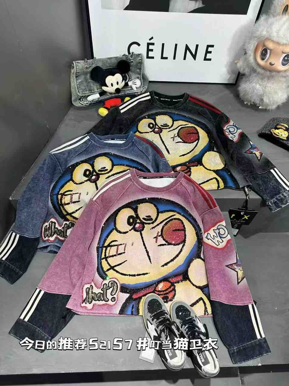 潮牌重工卡通叮当猫印花长袖卫衣女宽松减龄休闲上衣