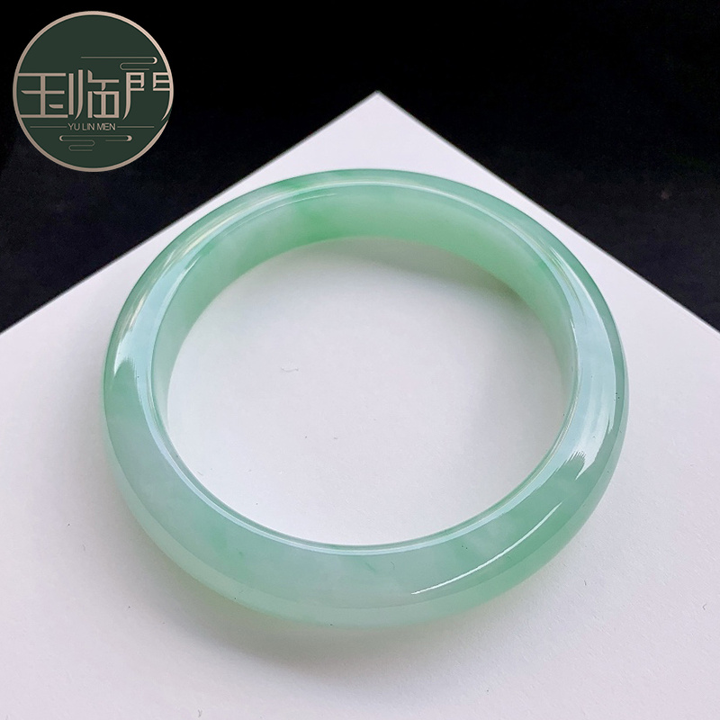 玉临门缅甸a货天然果绿翡翠正圈手镯圈口57 冰种翡翠玉手镯女雅致