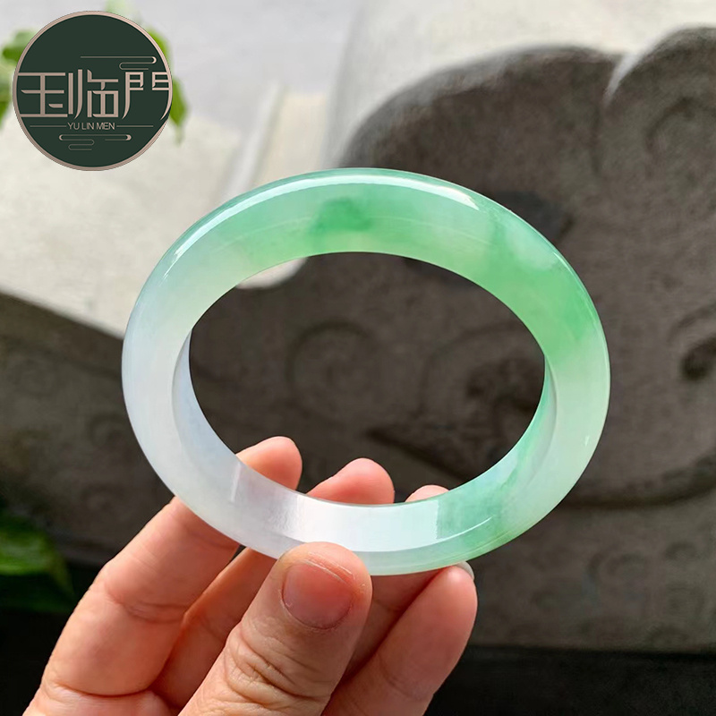 玉临门缅甸a货阳绿翡翠正圈手镯圈口57 冰种翡翠玉手镯女玉石附证