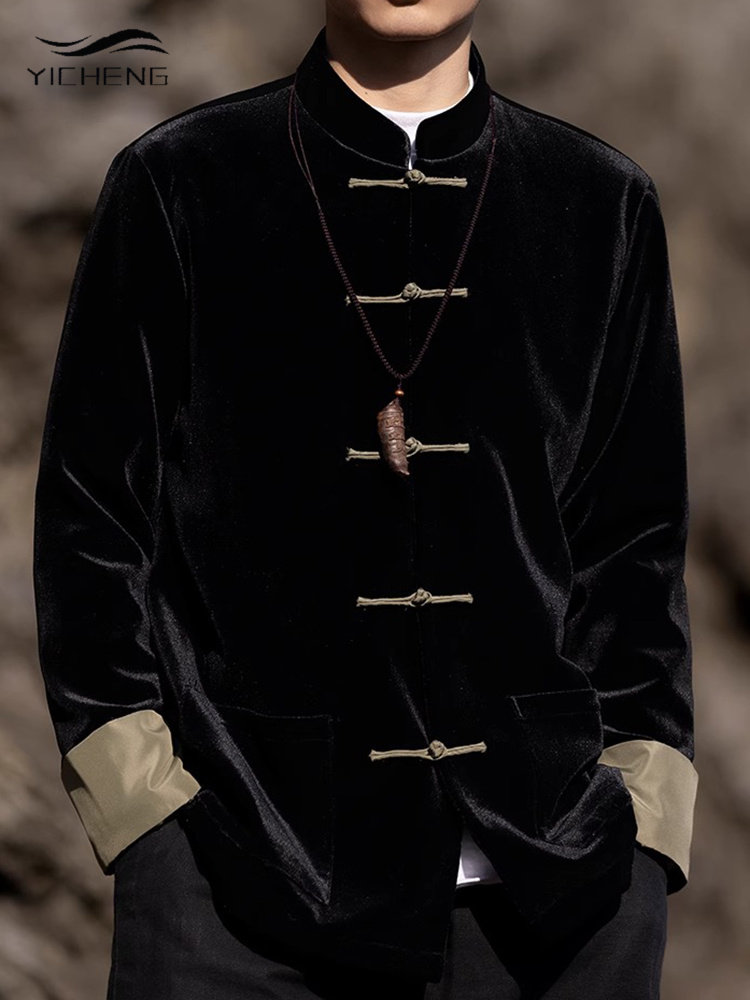 唐装男装秋冬金丝绒盘扣宽松休闲新中式中国风中山装汉服上衣春秋
