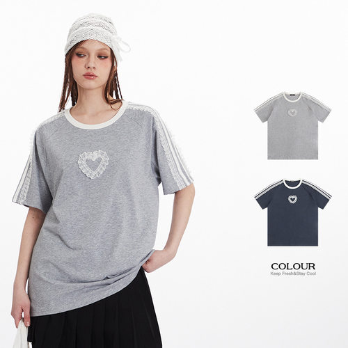 Nariele爱心蕾丝刺绣花边T恤