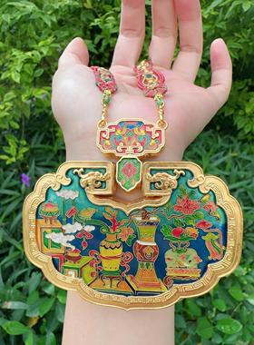 金包银珐琅彩吊坠女錾刻高温烧蓝锁包支持定制古风项链仿真情人节