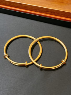 金包银宝宝手镯可来图定制古法磨砂满月推拉镯真金包银礼物