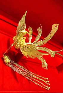 金包银凤凰发簪女古风旗袍中式婚礼新娘头饰簪子凤钗黄金色头钗