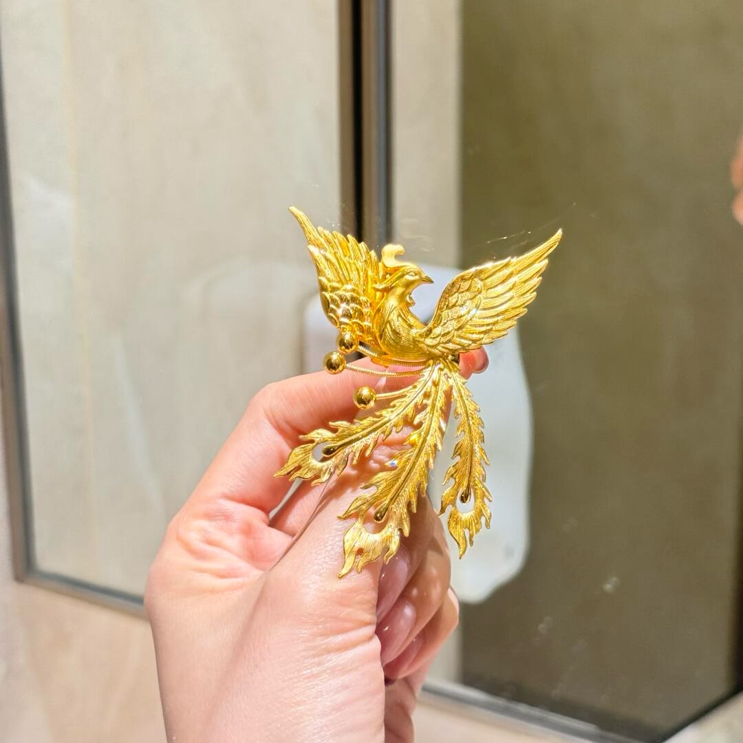 金包银凤舞九天凤凰戒指古法金色轻奢婚嫁食指戒指环送女友凤簪礼图片