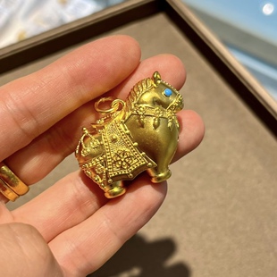 金包银小唐马吊坠本命年生肖马项链古法珐琅钱币挂坠送礼物可定制