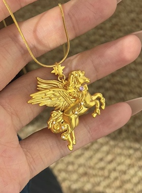 金包银小飞马吊坠项链生肖马女款本命年项坠配饰送礼物可定制饰品