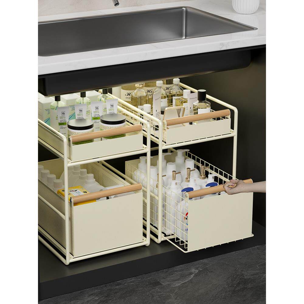 下水槽抽拉式置物架厨房浴室卫生间柜下分层架橱柜内多层收纳拉篮