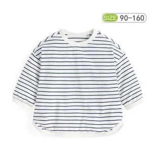 儿童春夏纯棉七分袖 上衣中大童宽松条纹百搭t T恤男童女童宝中长袖