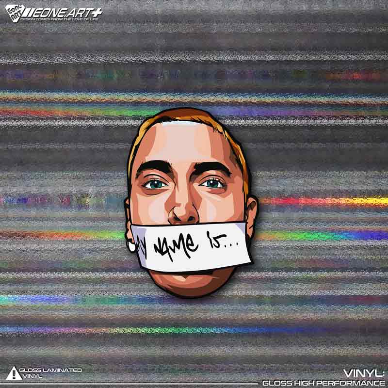 eone反光车贴硬派说唱eminem头像my name is表情漆面玻璃防水贴纸