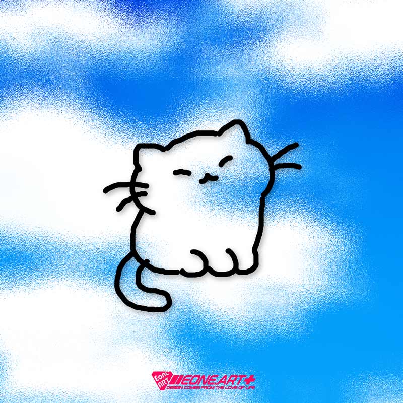 可爱线条萌胖猫眯眼镂空防水贴纸