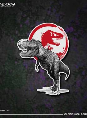 EONE反光车贴 白垩纪恐龙TEX霸王龙出没红色警示漆面玻璃防水贴纸