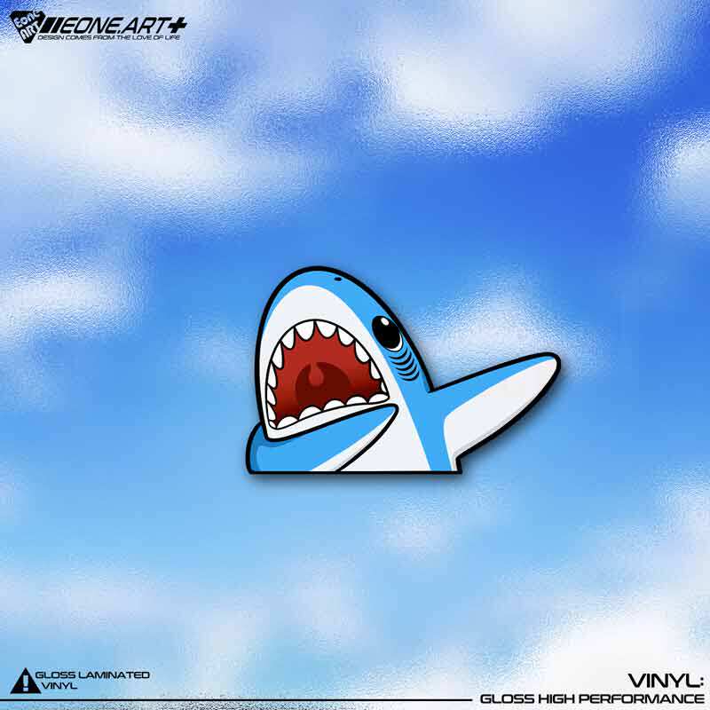 eone反光车贴卡通大白鲨半身舞蹈车身玻璃电动车拉杆箱笔记本贴纸