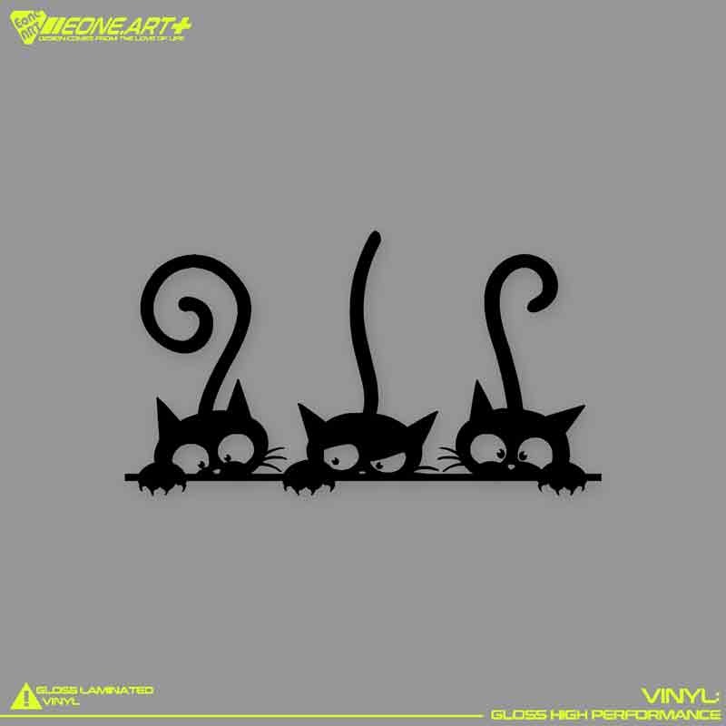 三只猫猫翘尾趴窗尖爪镂空帖贴纸