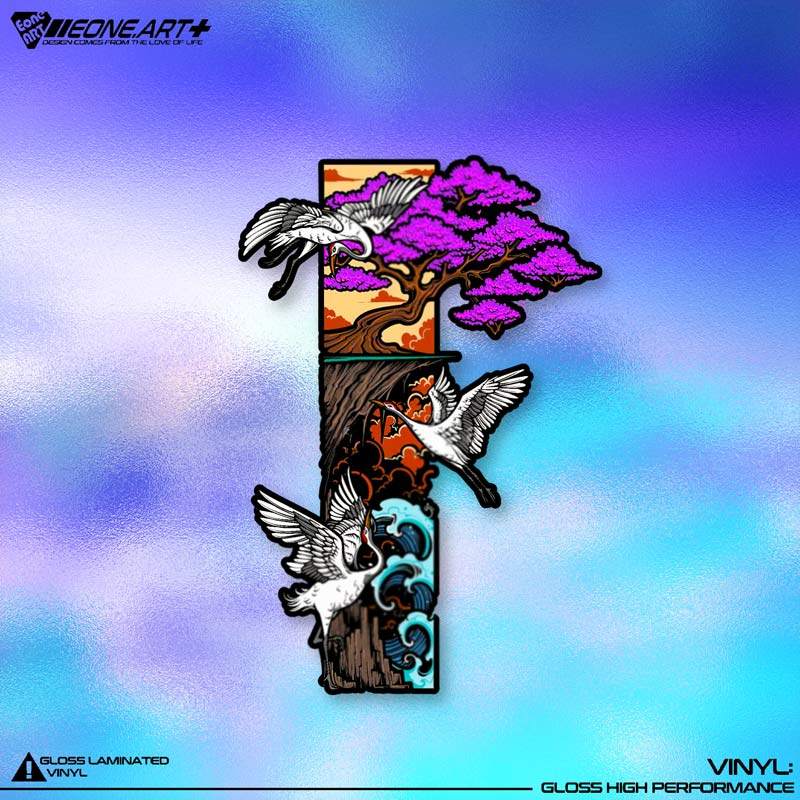仙鹤古树仙境水火元素反光贴贴纸