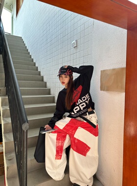 出众帅哥」早秋黑红十字华夫格宽松遮肉t恤长袖卫衣