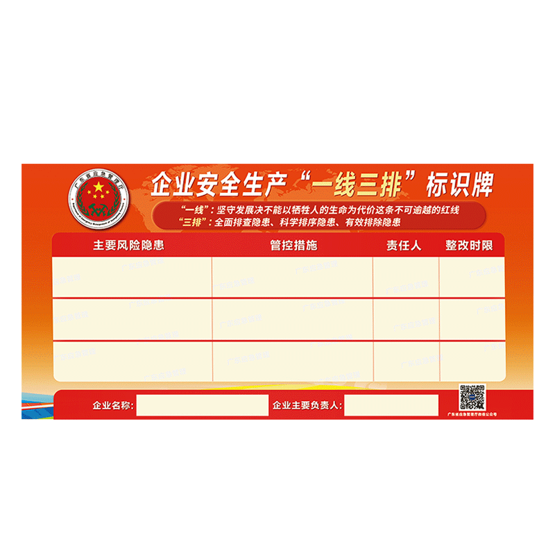 企業(yè)安全生產(chǎn)深圳版一線三排四令三制標(biāo)識牌廣東應(yīng)急管理廳經(jīng)營單位風(fēng)險隱患整改公示牌堅守安全底線海報車貼