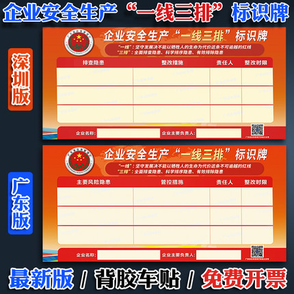 企业安全生产深圳版一线三排四令三制标识牌广东应急管理厅经营单位风险隐患整改公示牌坚守安全底线海报车贴
