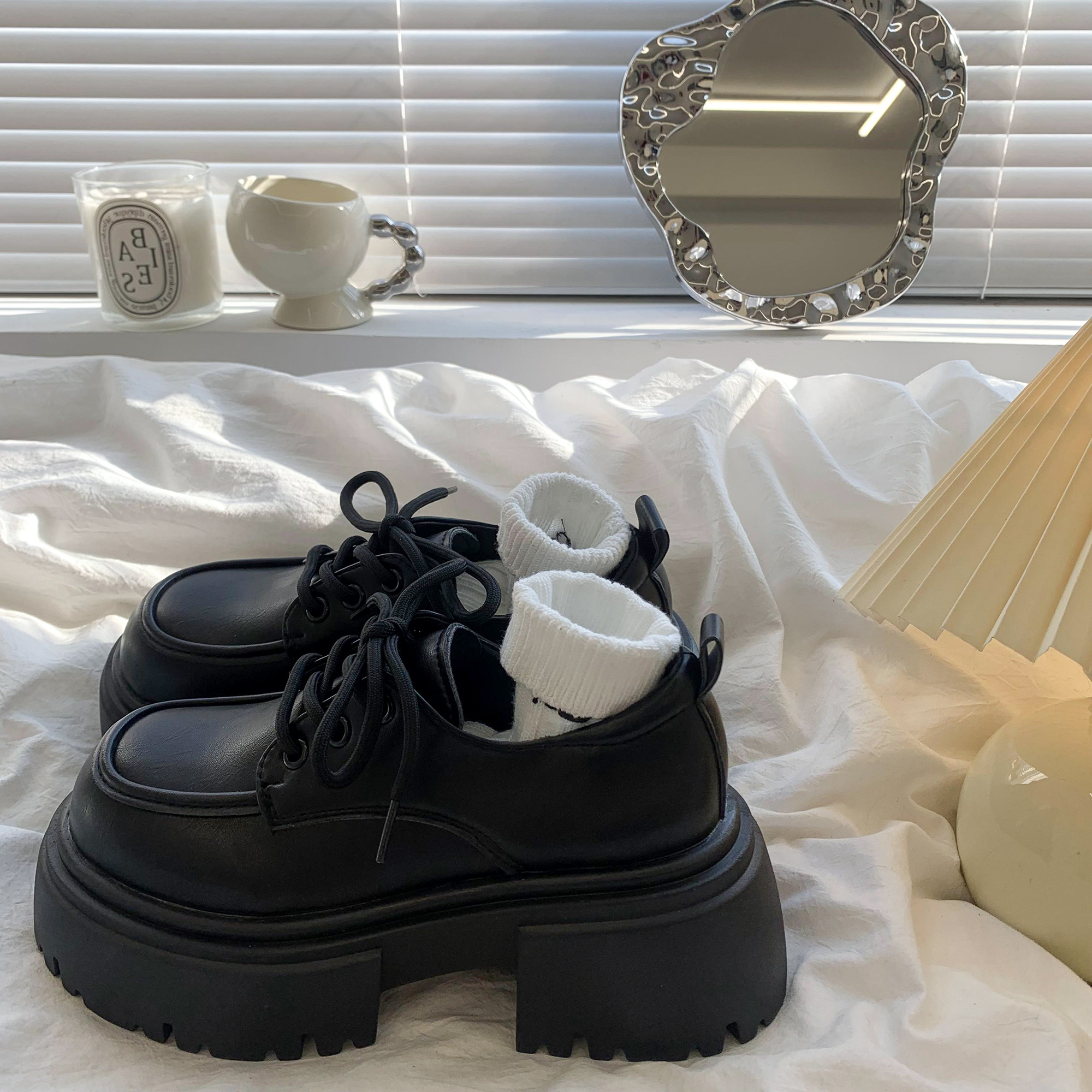 矮子乐英伦风复古小皮鞋女2025春季新款粗跟厚底百搭增高乐福单鞋