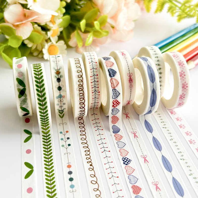 手账胶带幼儿园宝宝小学生成长手册相册diy材料分装不留胶可爱拉长条彩色花草边框装饰手帐素材和纸胶布贴纸